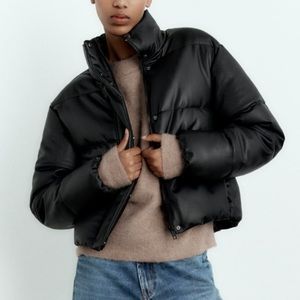 Zara Faux Leather Crop Puffer Size XS